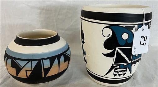 2 Southwest Pots signed - Larger one 7"h