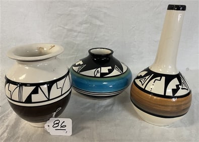 3 Ute Mountain Southwest Pots signed - Tallest 9"h