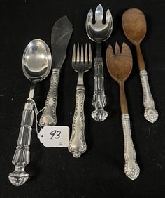 6 Sterling and Glass Handled Serving Pcs.