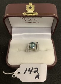 14k White Gold, Diamonds, and Blue Topaz Ring Stone - 8mm x 10mm