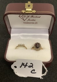 14k Gold Garnet and Pearl Ring and 14k Gold Pearl and Diamond Ring
