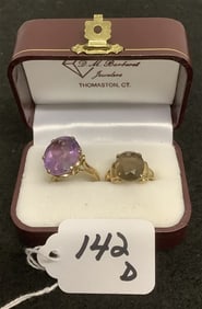 2 Gold Rings - 10k Smokey Topaz and 14k and Amethyst