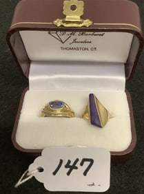 Two 14k Rings - Gold & Amethyst Gold and Tanzanite - 7mm x 9mm