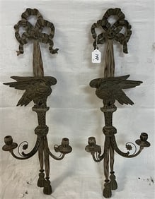 Pr. of 35" Carved Wooden Sconces