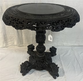 Anglo-Indian Carved Center Table 30" diameter x 31"h