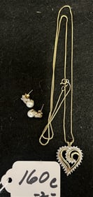10k Pendant (Gold Plate Chain) - Pr of 10k Gold Earrings with Cultured Pearls