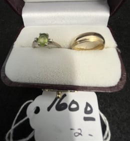 14k Wedding Band (Size 6) & White Gold 14k Ring with Peridot
