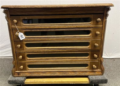 5 Drawer Vintage Oak Spool Cabinet