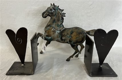 14" Metal Horse and Pr. of Contemporary Bookends
