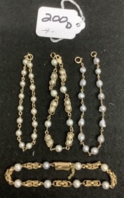 4 Pearl Bracelet with 14k Chains - 1.35 oz Total Weight