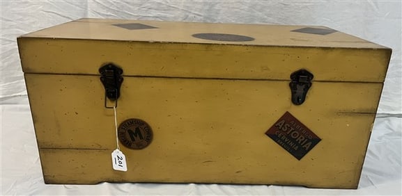 1960s "AM" Painted Wooden Trunk - 31" x 16" x 14"h