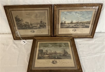 3 Vintage Framed French Prints