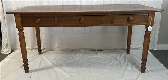 3 Drawer Pine Farm Table with 2 Board Top 30" x 56" x 31"h