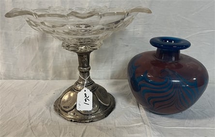 Silver and Crystal 10" Compote and Hand Blown Vase
