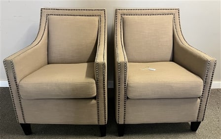 Pr. of Contemporary Upholstered Chair with Brass Tacking