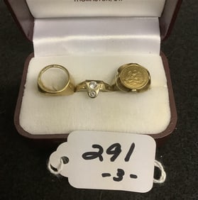 3 Rings - Two 10k ring and 14k Ring with 2 Stones 1 Diamond and 1 Not