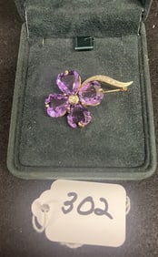 14k Amethyst and Diamond Pin