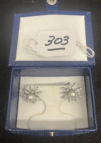 14k Pearl and Diamond Earrings