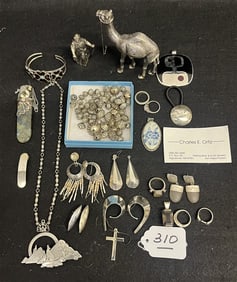 Lot of "Silvered" and Sterling Jewelry and Objects
