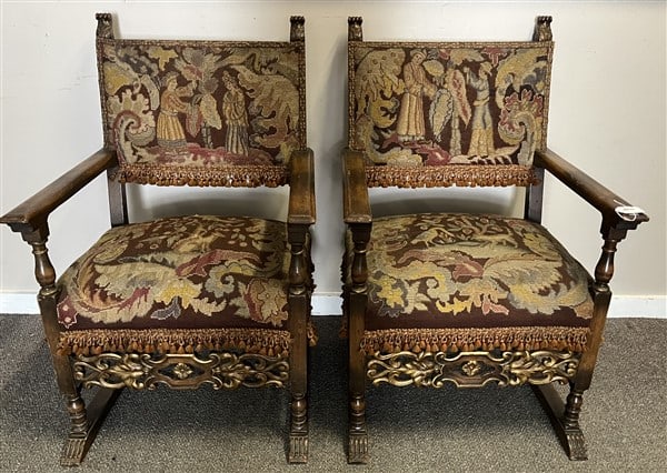 Pr. of Carved Walnut 19th Cent. Needlepoint Arm Chairs (1 of 1)