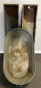 2 Galvanized Farm Troughs and Galvanized Wash Tub