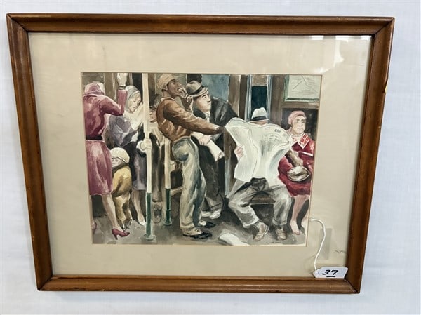 Framed Watercolor, Reginald Marsh 18" x 21.5" - 3 lbs (1 of 2)