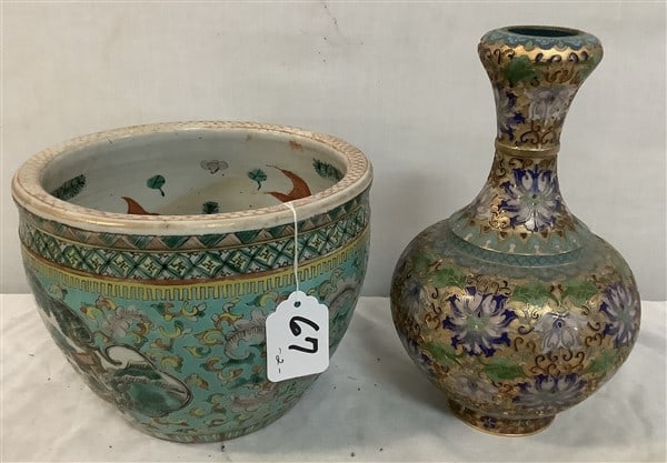 10" Cloisonne' Vase and 7.5" Fishbowl - 8" diam 6 lbs (1 of 4)