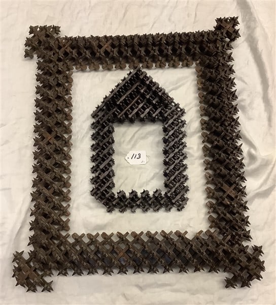 2 Exceptional Antique Tramp Art Frames 24" x 26" and 10" x 15" - 3 lbs (1 of 3)