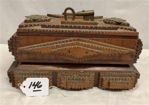 3 Part Tramp Art Dresser Box 7" x 5.5" x 11"w - 2 lbs (1 of 3)