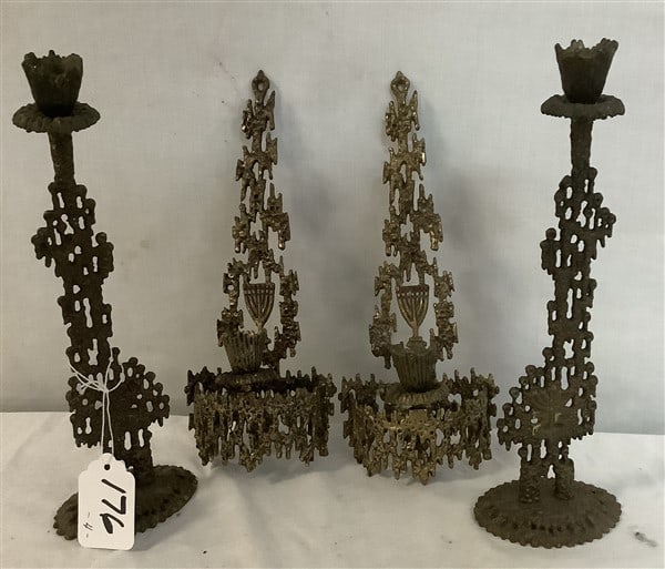 4 Israeli Bronze Candlesticks and Sconces 11" each - 4 lbs total: 4 Israeli Bronze Candlesticks and Sconces 11" each - 4 lbs total