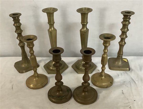 4 Pr. of Vintage Brass Candlesticks - 10"h tallest 7" smallest - approx 10 lbs (1 of 2)