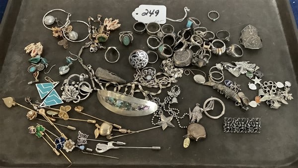 Tray of Sterling and Metal Jewelry 10 lbs total: Tray of Sterling and Metal Jewelry 10 lbs total