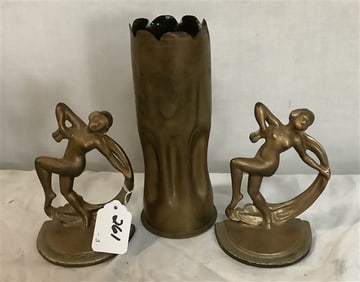 Art Deco Trench Art 9" Vase and Pr. of 6" Bookends 6 lbs