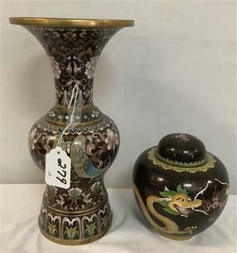 2 Pcs of Cloisonne' - 12.5" vase - 6" pot 5 lbs