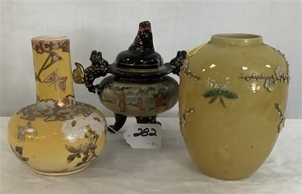 Three 7" Oriental Porcelain Objects Approx 3 lbs