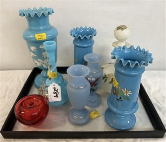 8 pc. Lot of Bristol Glass - 2.5" - 10.5" 8 lbs