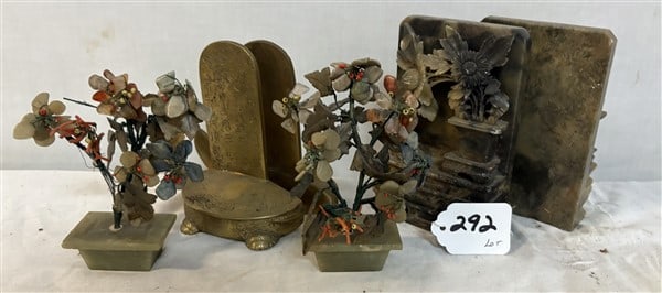 2 Pr of Bookends, 2 Miniature 5" Trees Bookends - 5" and 6"h - 7 lbs