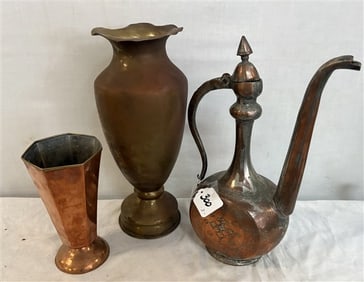 Copper and Brass Vessels/Vases 8", 13", and 14" - approx 10 lbs