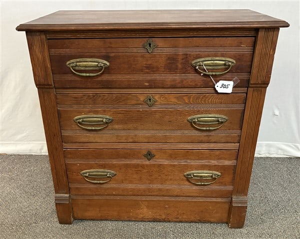 3 Drawer Antique Oak Chest 15" x 30" x 30"h - 75 lbs (1 of 3)