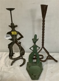 Two 14" Branding Irons and 9" Bronze Western Sculpture - approx 4 lbs