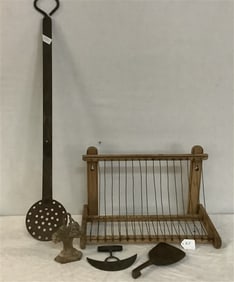 41" Forging Door Stop, Plate Rack, and 2 kitchen Items - 22 lbs