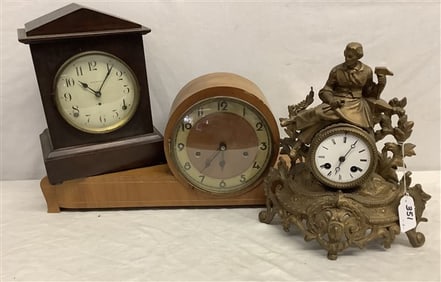 3 Clocks - Art Deco Clock - 9" x 27" Seth Thomas Clock - 9" x 11" and Metal Clock 11" x 12"