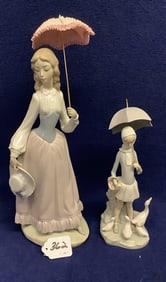 2 Lladro Umbrella Girls - 13" - 9" 4 lbs