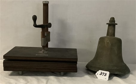 11" Antique School Bell and Gane Bros and Lane Book Press - 12 lbs