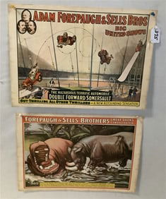 2 Vintage Paper Circus Advertisements 13" x 19" -