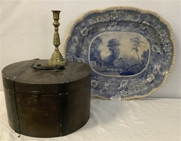 Large 20" English Platter, Hat Box, and Candlestick - 10 lbs