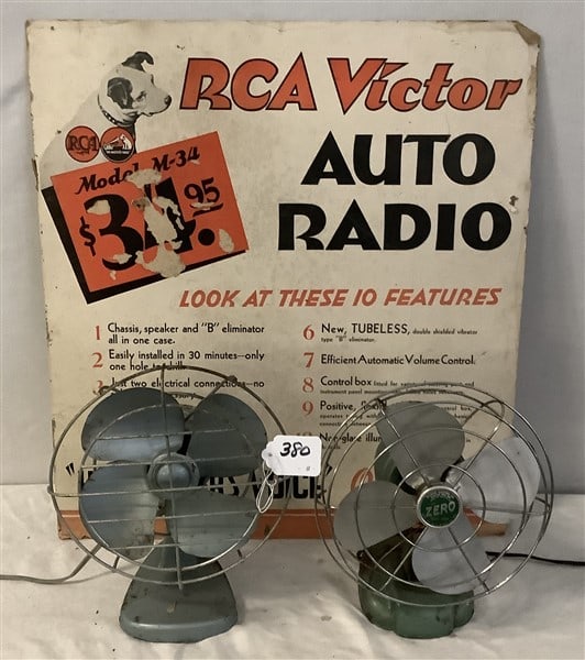 2 Vintage 1930s Fan and RCA Advertisement 20" x 22" - 6 lbs: 2 Vintage 1930s Fan and RCA Advertisement 20" x 22" - 6 lbs
