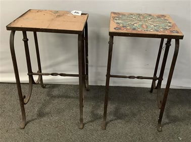 Two ca. 1930s Iron Garden Table Frames 12" x 12" x 20"h - 25 lbs
