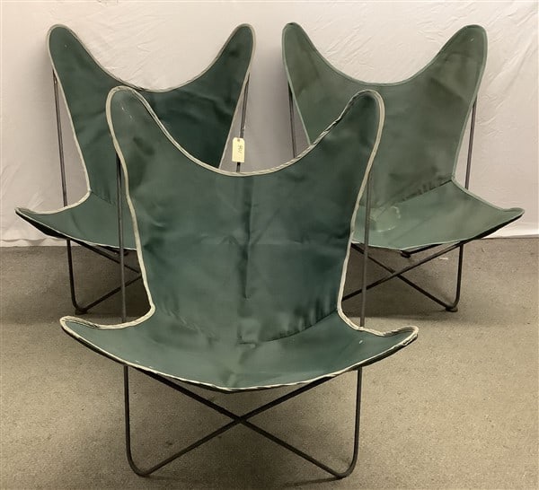 3 Iron "Butterfly" Chairs with Mesh Covers 30"w x 15"d x 38"h -
