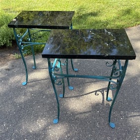 2 Marble Top Iron Garden Tables 12" x 19" x 26"h - 50 lbs